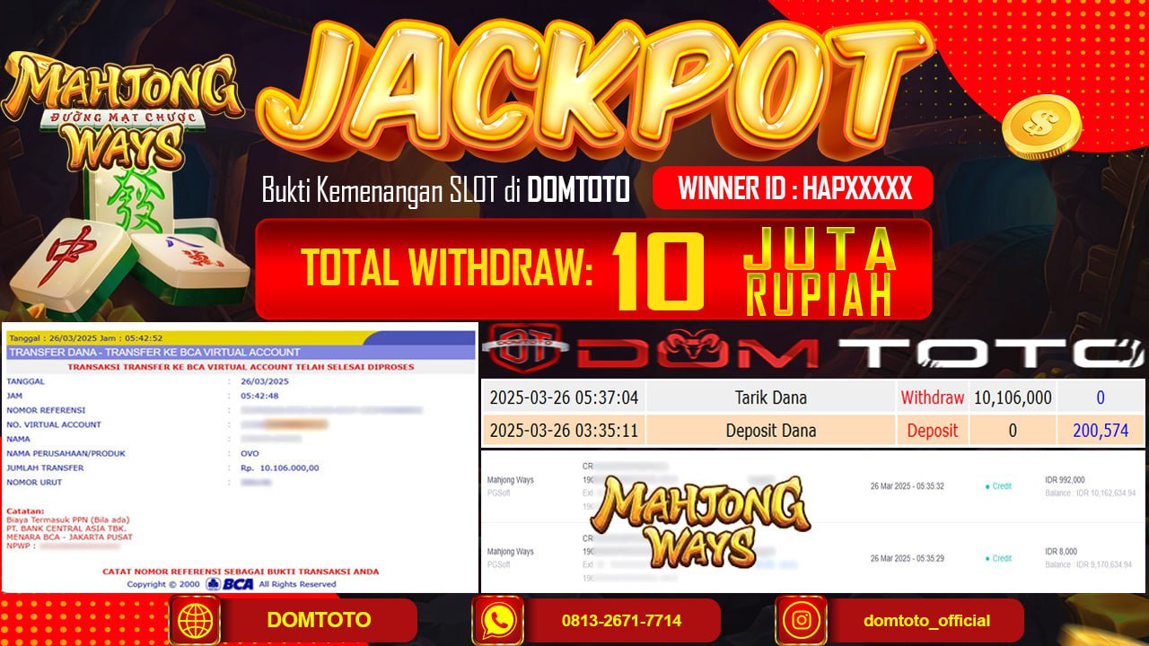 JACKPOT SLOT MAHJONG WAYS 26 MARET 2025
